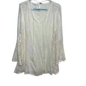 White Crochet Lace Boho Bell‎ Sleeve Dress NWT Women's Size Large Beachy